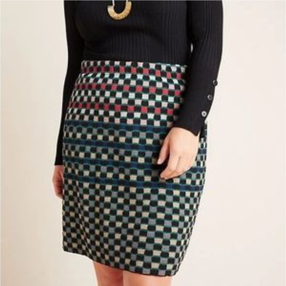 NWT ANTHROPOLOGIE ALDOMARTINS Skirt 1X Stevani Pencil Wool Blend Geometric $110